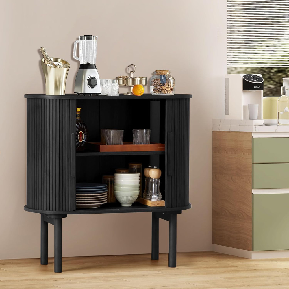 31'' Fluted Sideboard Buffer Cabinet, Modern Credenza Storage Cabinet with Slide