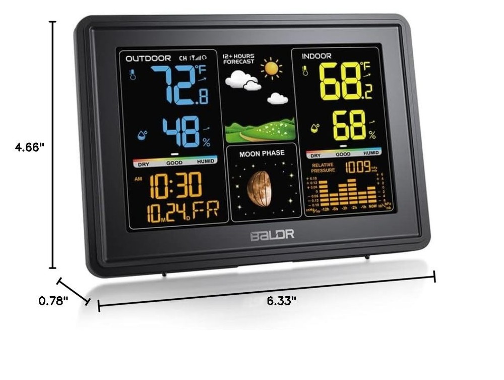 Comprehensive Weather Station with Large LCD & Dynamic Barometric Pressure Graph