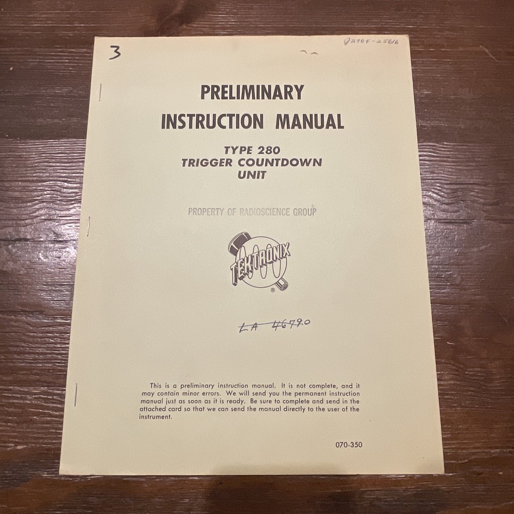 Tektronix Type 280 Trigger Countdown Unit Preliminary Instruction Manual 070-350