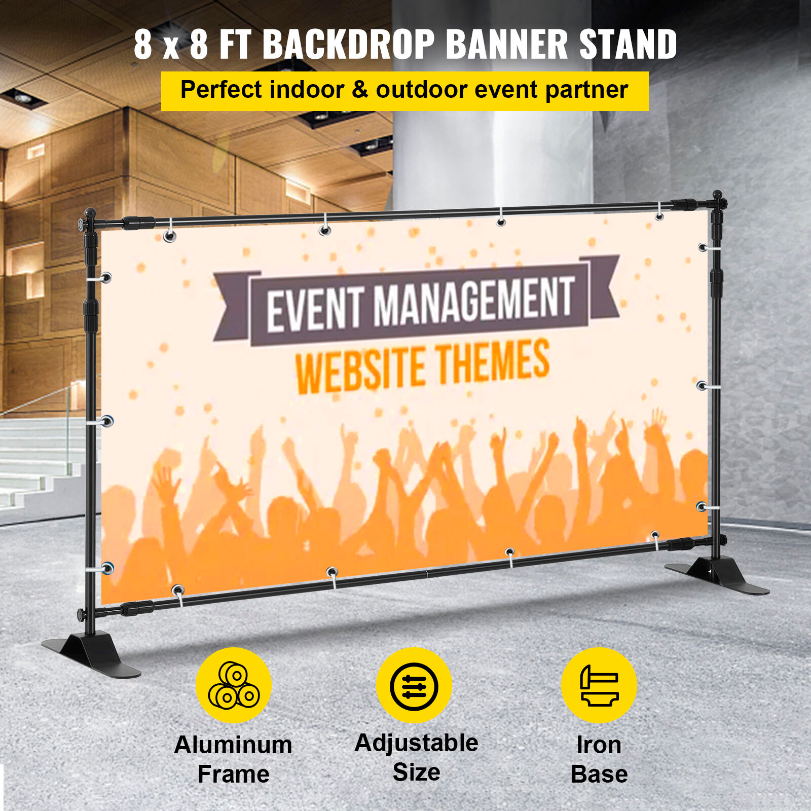 8 x 8Ft Banner Stand Heavy-Duty Step and Repeat Backdrop Telescopic Adjustable