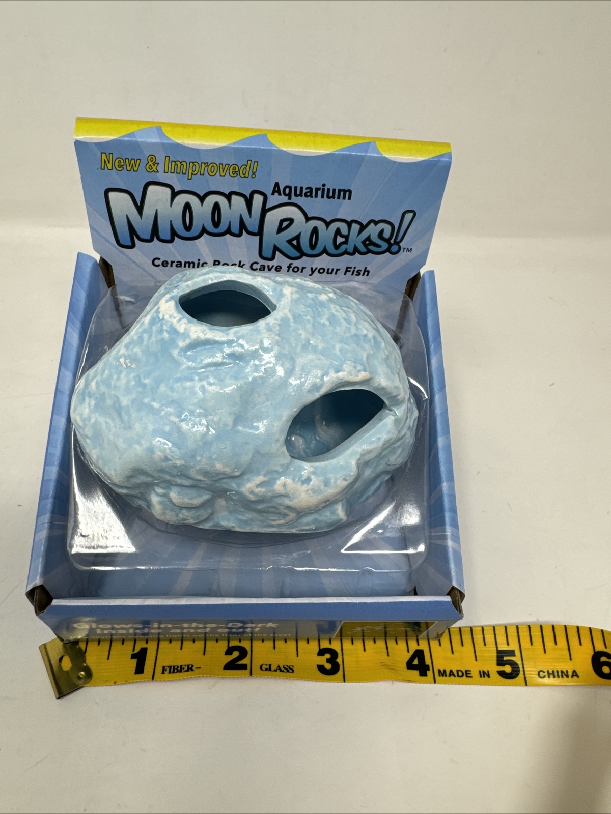 Aquarium Rock Cave Moon Rock Glow-in-the-Dark Ceramic Fish Cave Blue White NEW