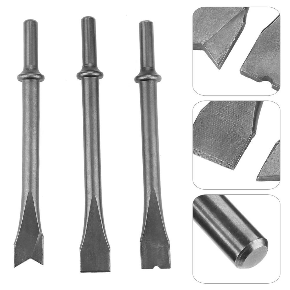 3pcs Air Hammer Chisel Set Extra Long Round Shank Pneumatic Hammer Bit Set