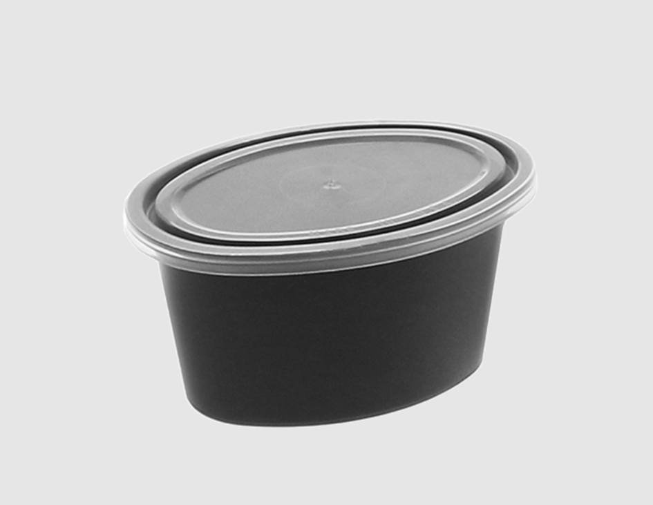 Pactiv YE502B Ellipso 2 oz Portion Cups with Lids, Oval, Black/Clear |