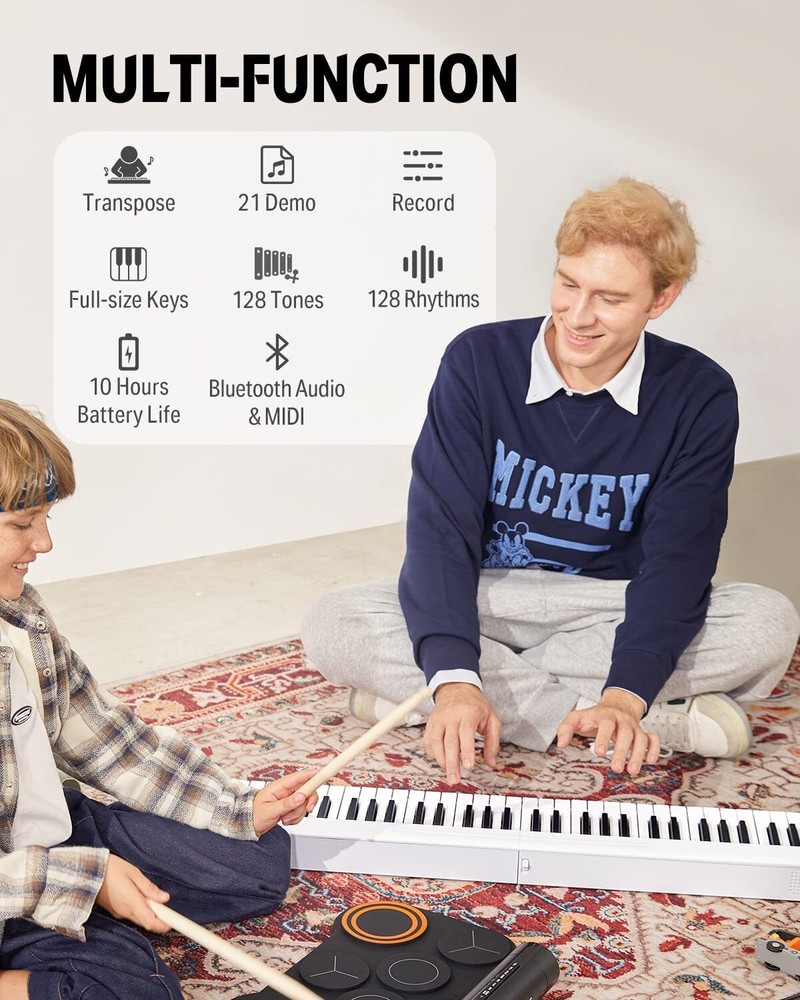 Donner DP-06 Foldable 61 Key Digital Piano Keyboard Bluetooth Velocity-Sensitive