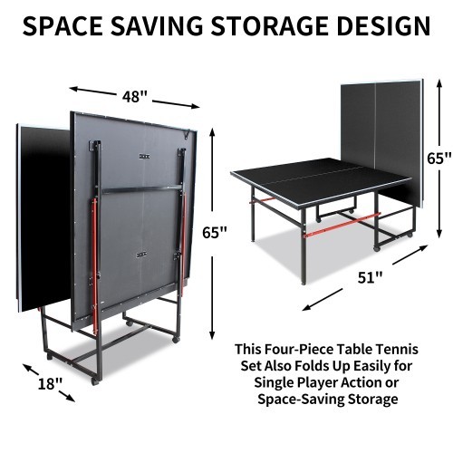 8ft Black Mid-Size Table Tennis Table Foldable & Portable Ping Pong Table Set