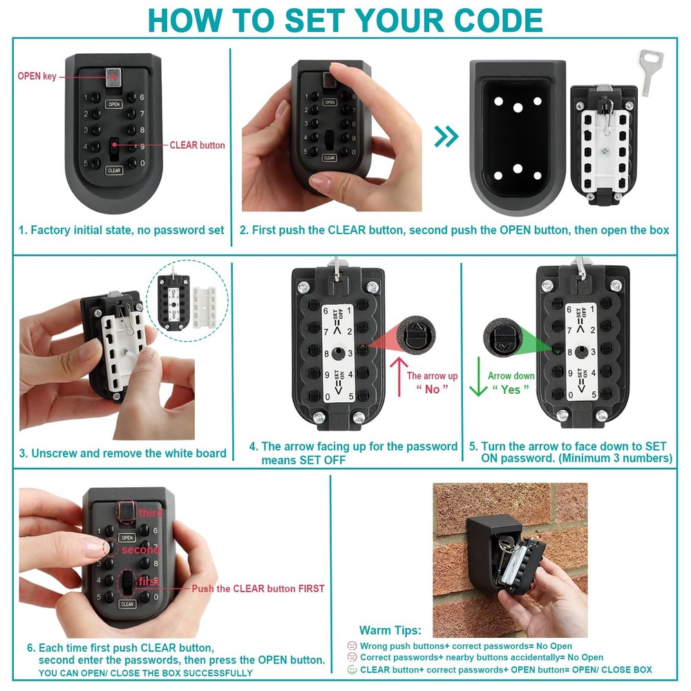 Key Lock Box for Outside, Wall Mount Combination Lockbox Outdoor Lock Box for...