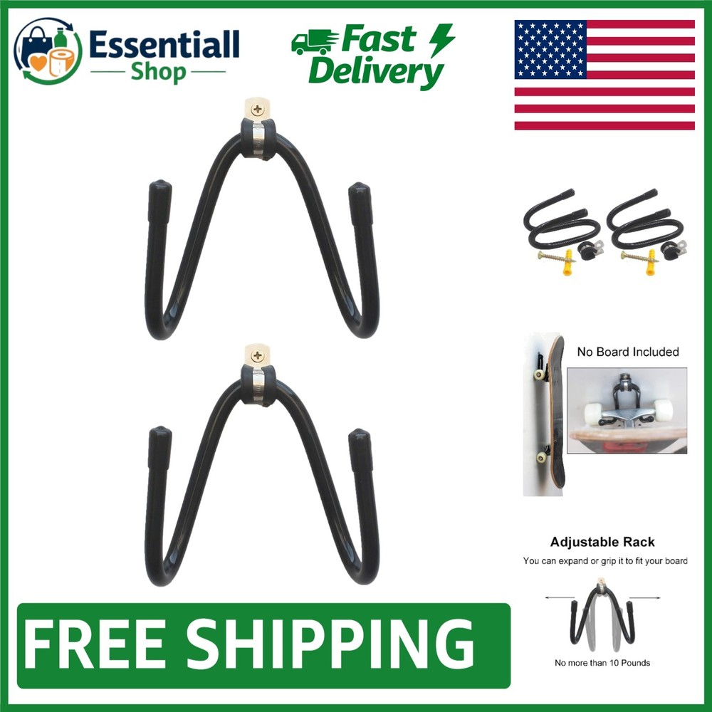Space-Saving Black Metal Skateboard Wall Rack - Flexible Adjustable Hanger