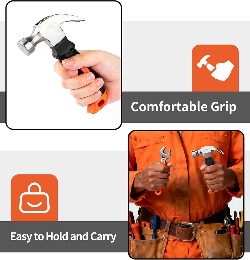 Mini Hammer Set, 8oz Lightweight Tool for Hanging Wall Decor, Hardware Kit