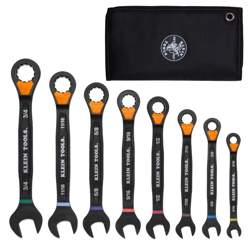 Klein Tools Ratcheting Combination Slide Lock Wrench Set Sae 8 Pieces
