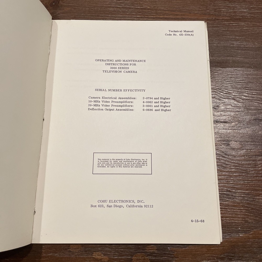 COHU 3000 Series High-Resolution Environment-Resistant Operating & Instructions