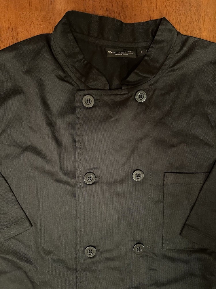 Chef Works Chef Coat Small Short Sleeve Black Double Breasted New Button Up