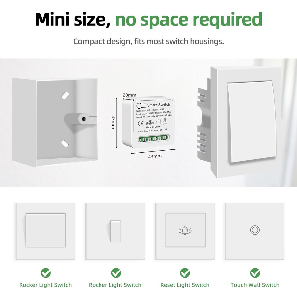 VIPMOON WiFi Smart Light Switch, Mini Smart Breaker Module, APP/Voice Remote ...