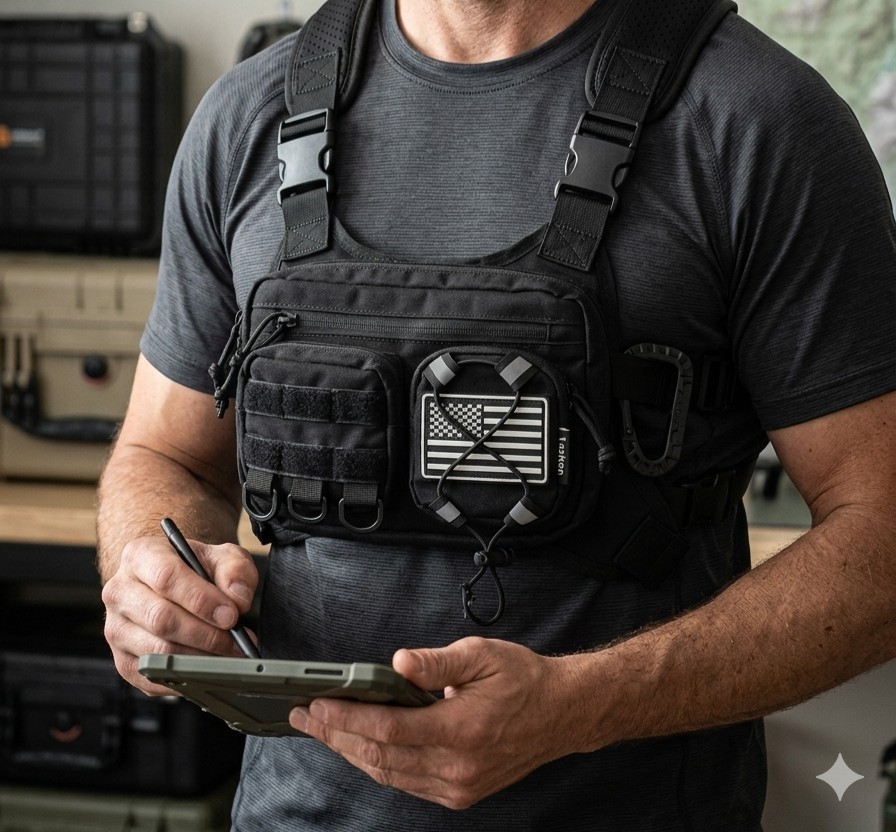 Black Tactical Chest Rig Nylon Mesh Adjustable Multiple Pockets-LarkO (COD086)