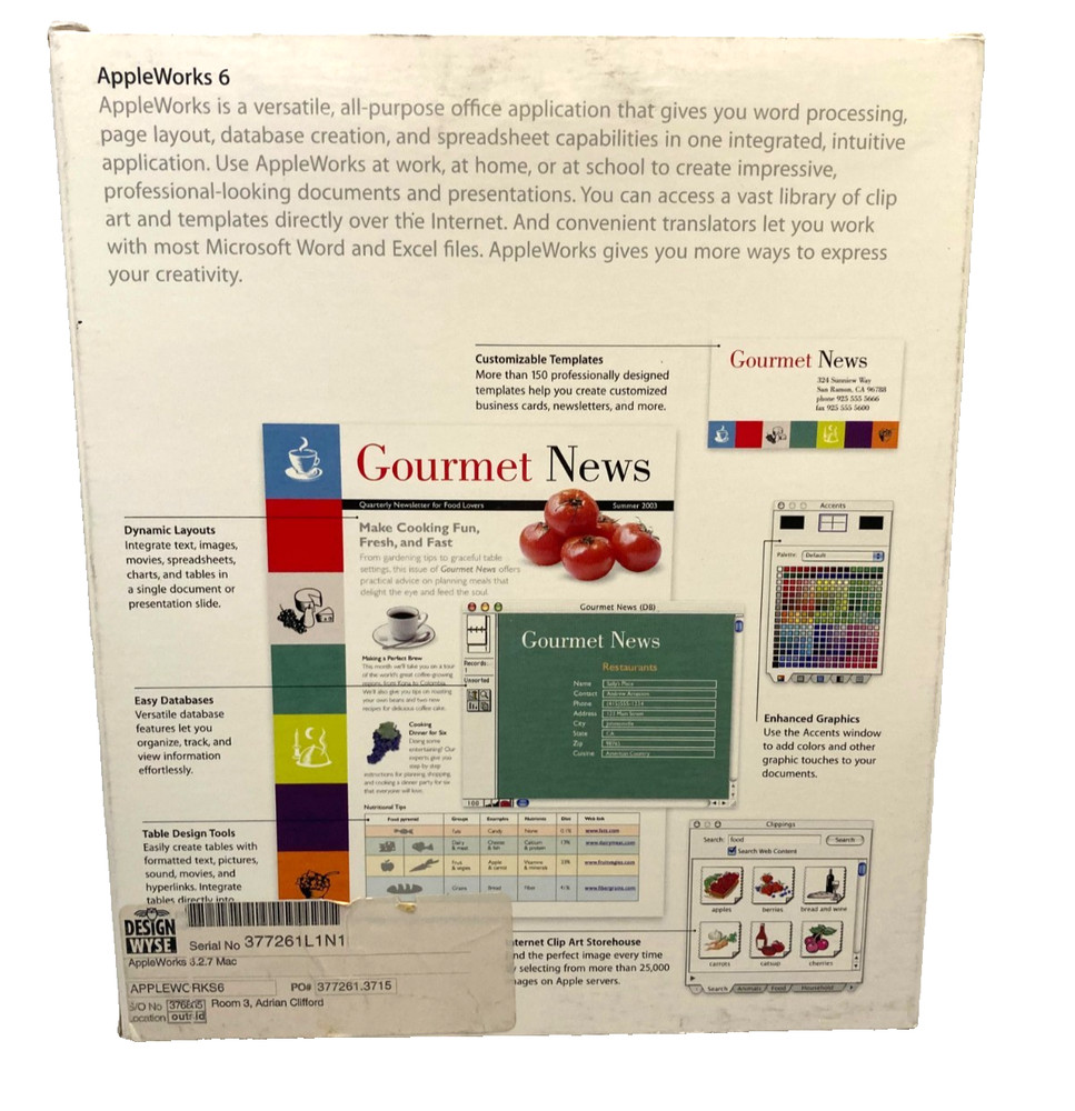 AppleWorks 6 Boxed Version 6.2 for Mac (CD + Manuals) Retail Box – Mac OS X