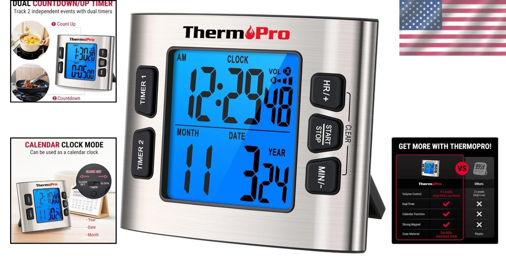 TM02 24-Hour Digital Timer with Adjustable Volume & Backlit LCD Display