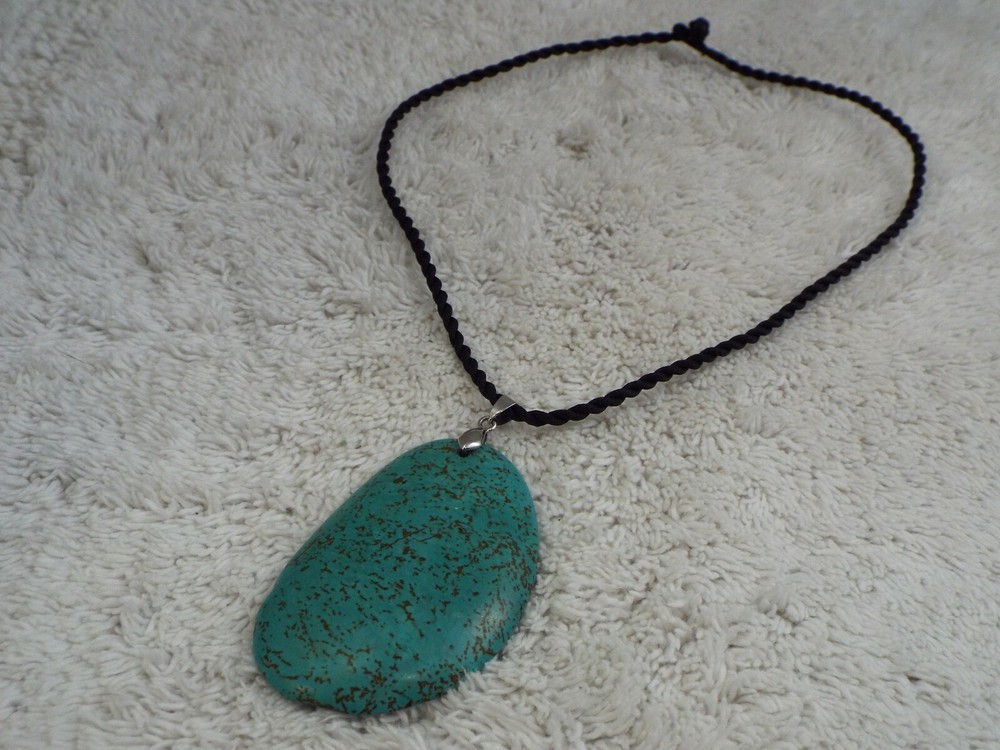 Turquoise Stone Black Cord Necklace (C19)