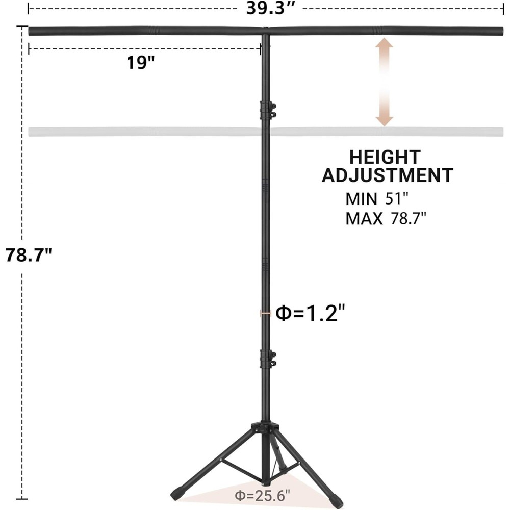 Portable T-Shape Greenscreen Backdrop Background Stand Kit 6.5 X 5 ft Adjustable