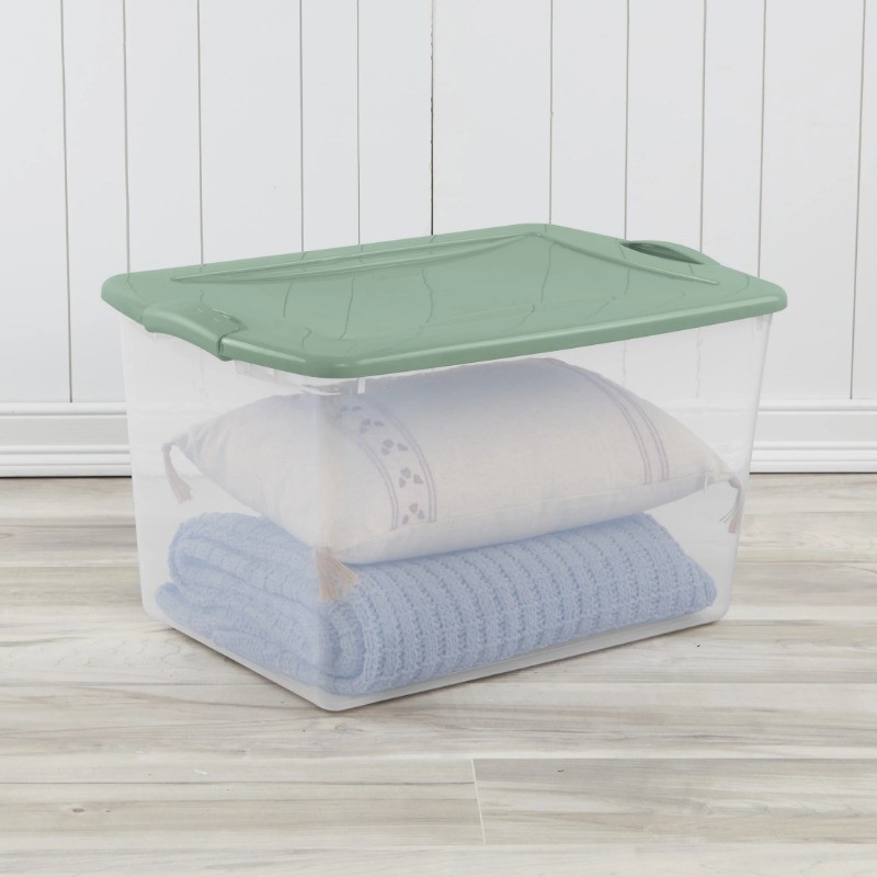 Sterilite Large Storage Bin, 66 Quart Clear Plastic Storage Container , Blue