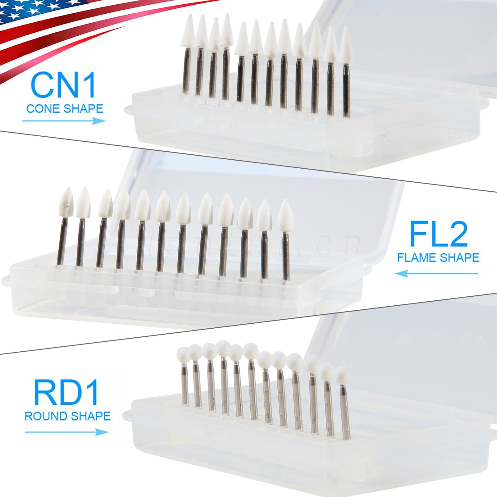 Dental White Stone Aluminum Oxide Polishing FG Burs For High &Low Speed 12/pk st