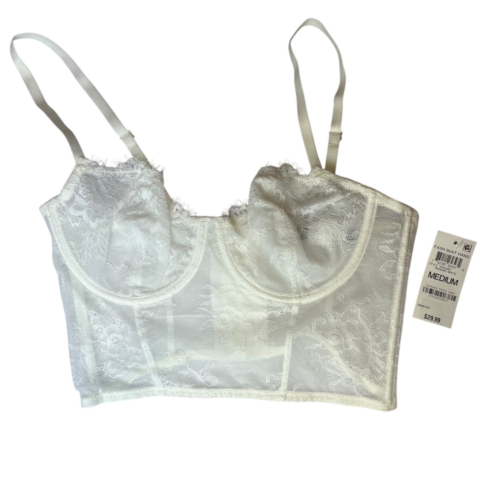 INC International Concepts Women's Size M Lace Bustier Lingerie White Feminine