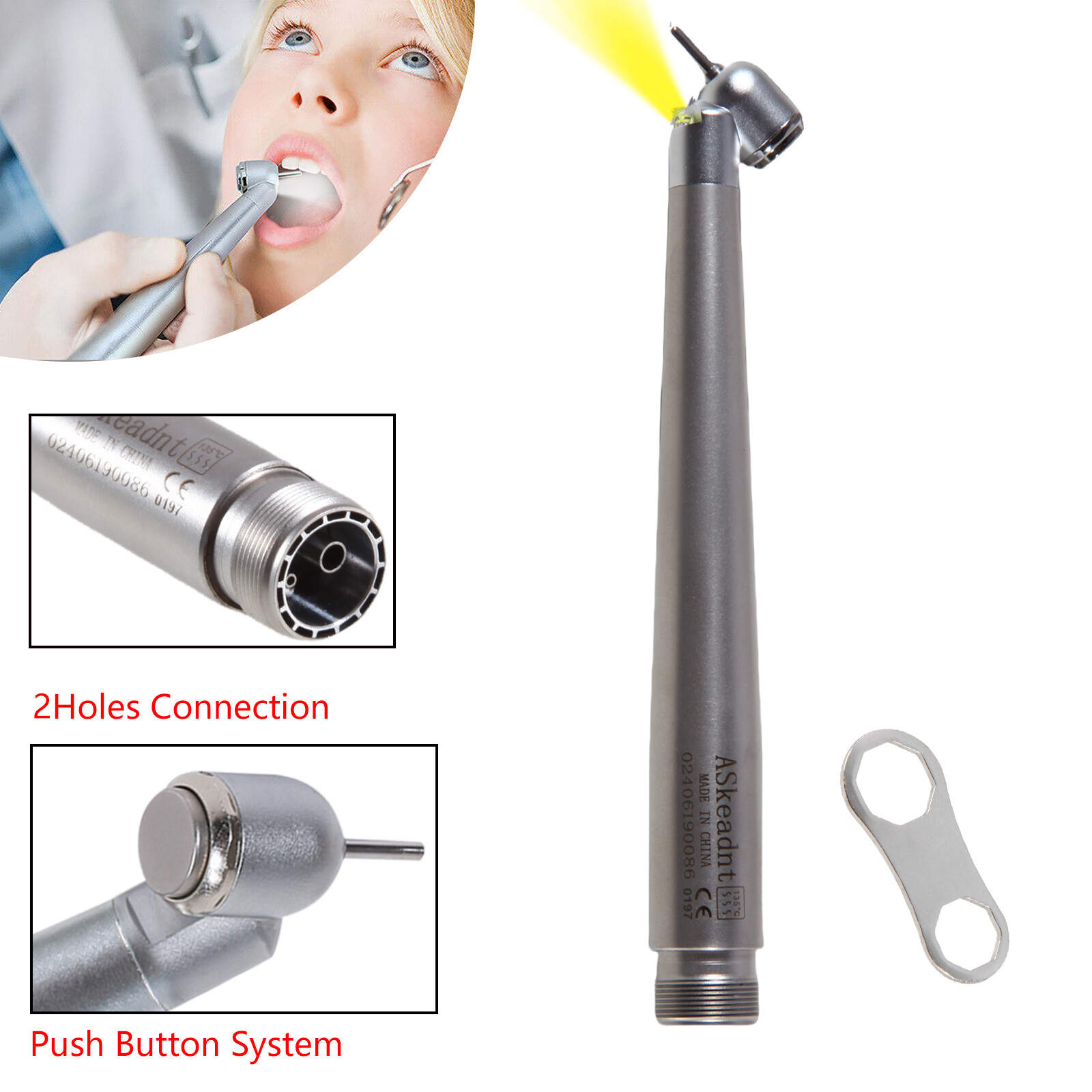 NSK Style Dental LED 45° Degree Surgical High Speed Handpiece Push Button 2 Hole