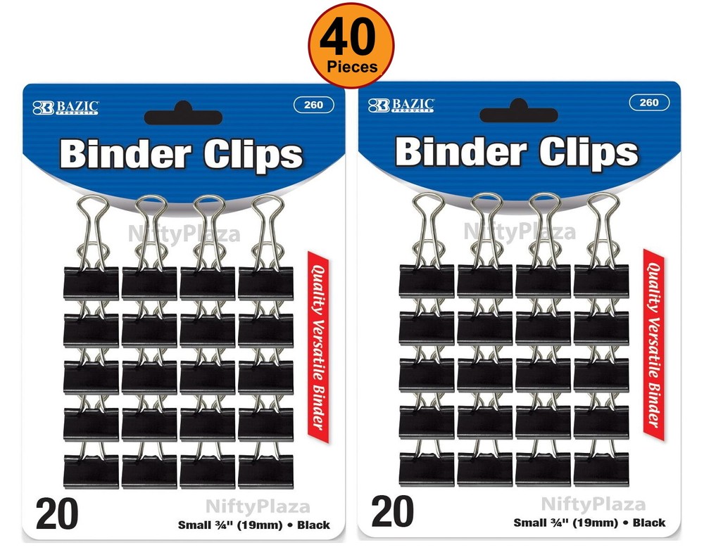 40 pcs Small 3/4" (19mm) Black Binder Clips Solid Hold, Releases Easily Tackle