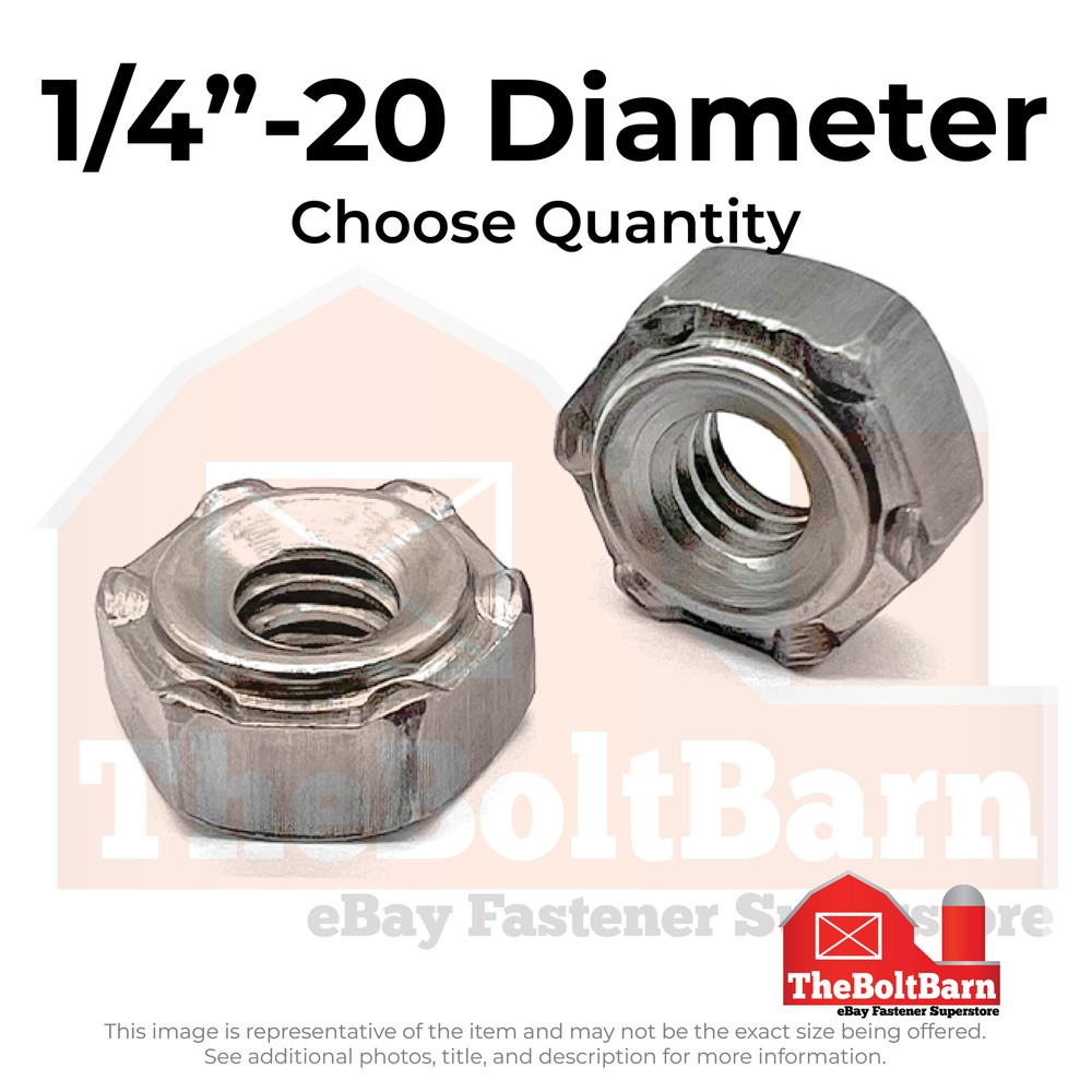 1/4"-20 6 Prong Short Pilot Hex Weld Nuts (Pick Quantity)