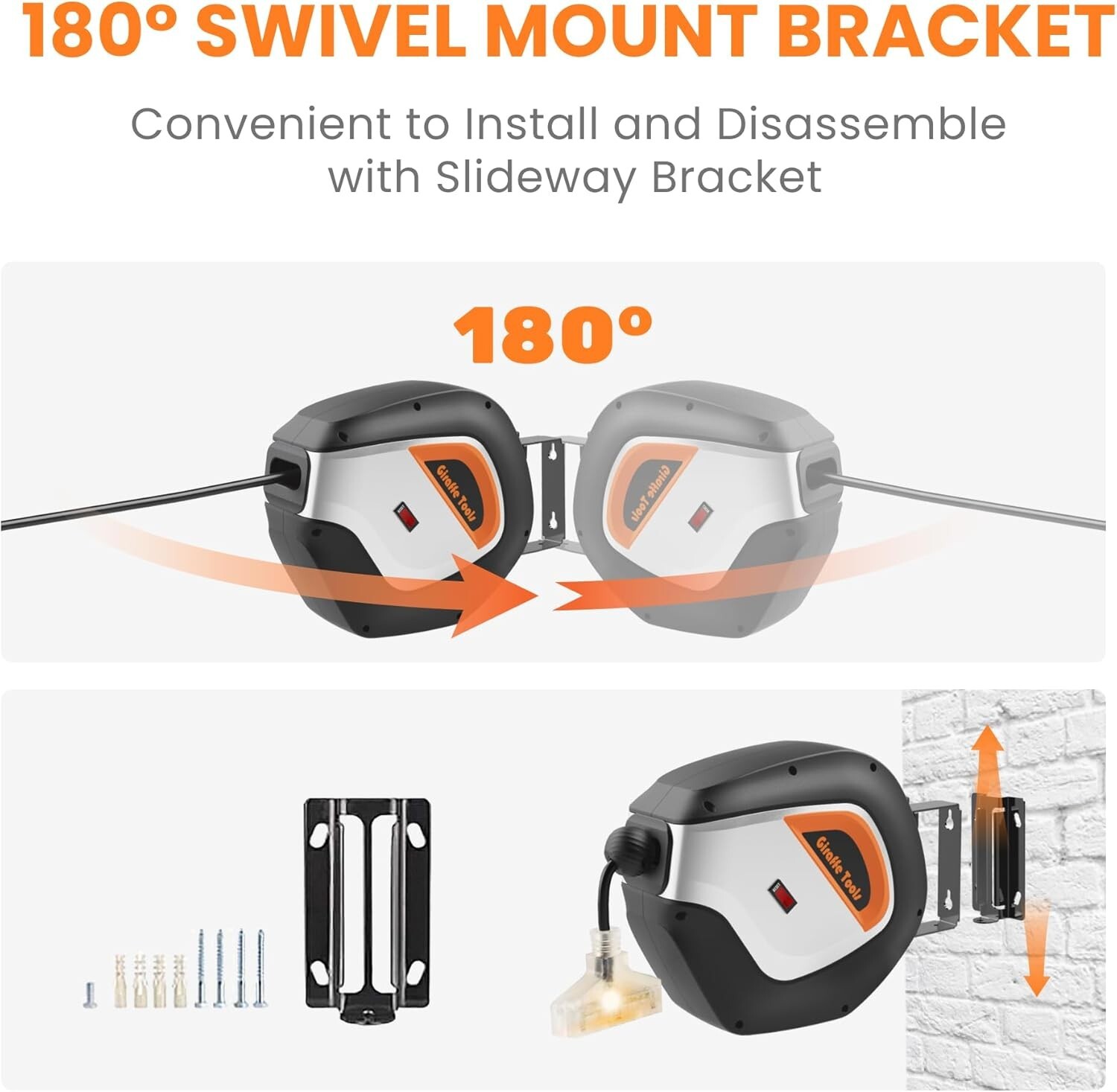 Giraffe Tools Retractable Power Cord Reel 12AWG/3C SJTOW Extension Cord Reel 50'