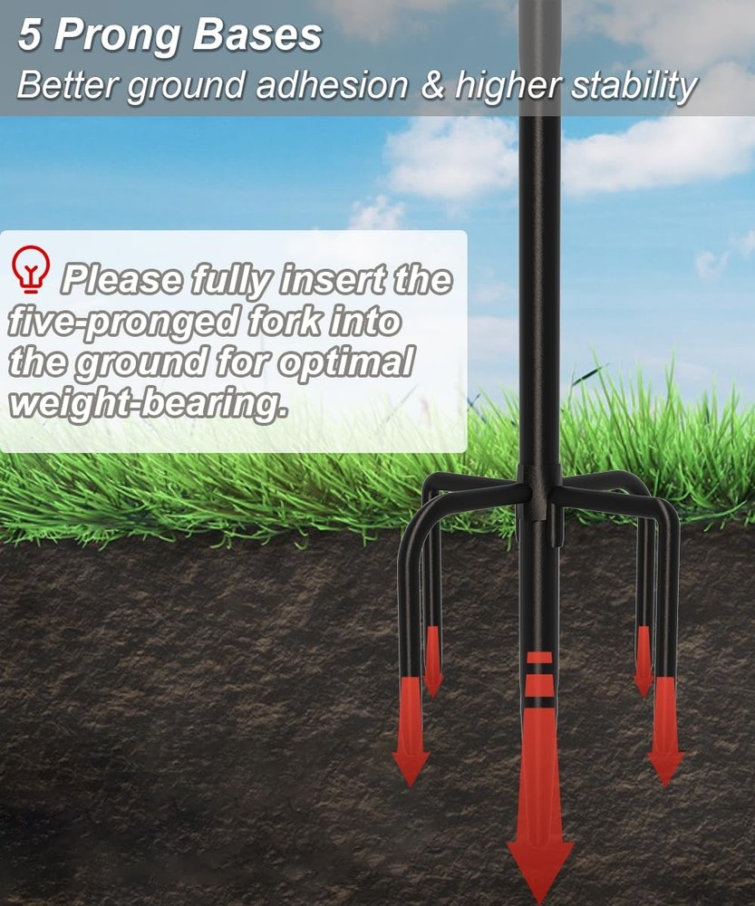 92 Inch Bird Feeder Pole Stand Double Shepherds Hook with 5 Prong Base