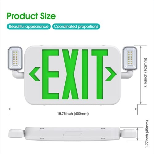 Emergency Exit Sign Light Combo with Adjustable Heads & Backup Battery - 2 Pack