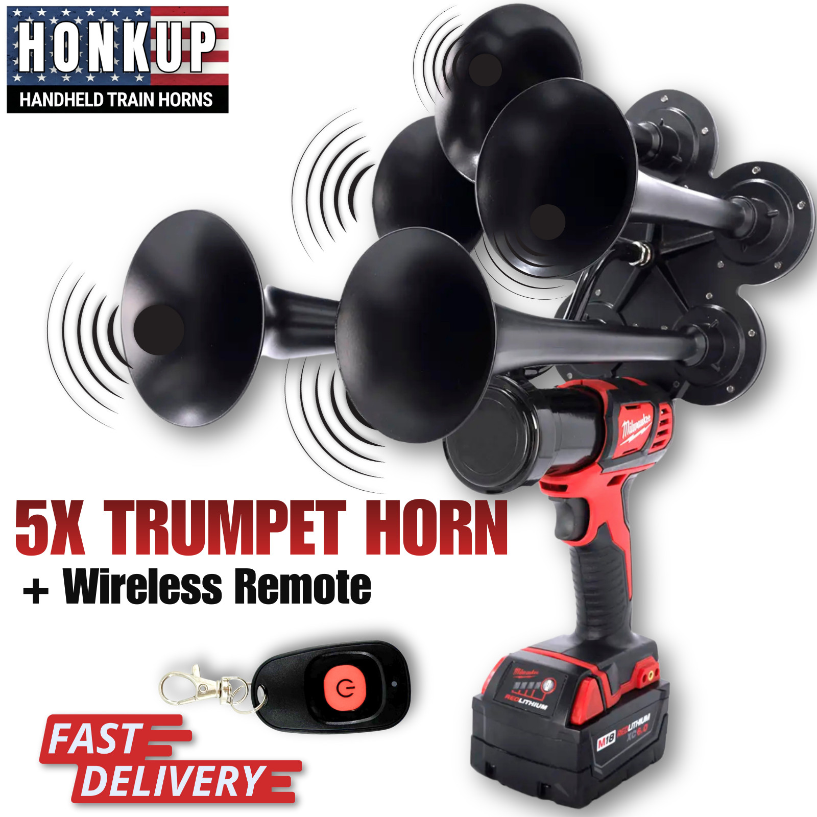 Milwaukee M18 Train Air Horn - Impact Drill Train Horn 5-Trumpet Penta + REMOTE