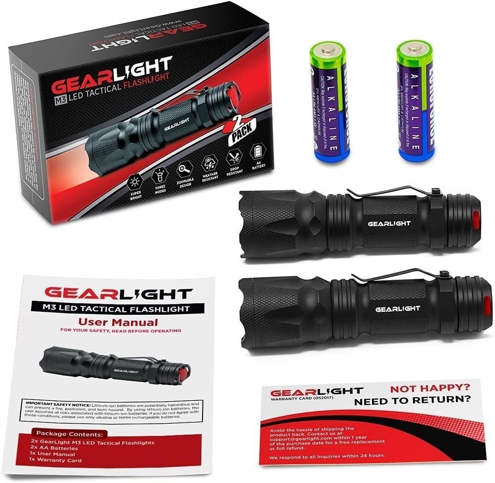 GearLight M3 Mini LED Flashlight [2-PACK] - Bright &Small Tactical #00001