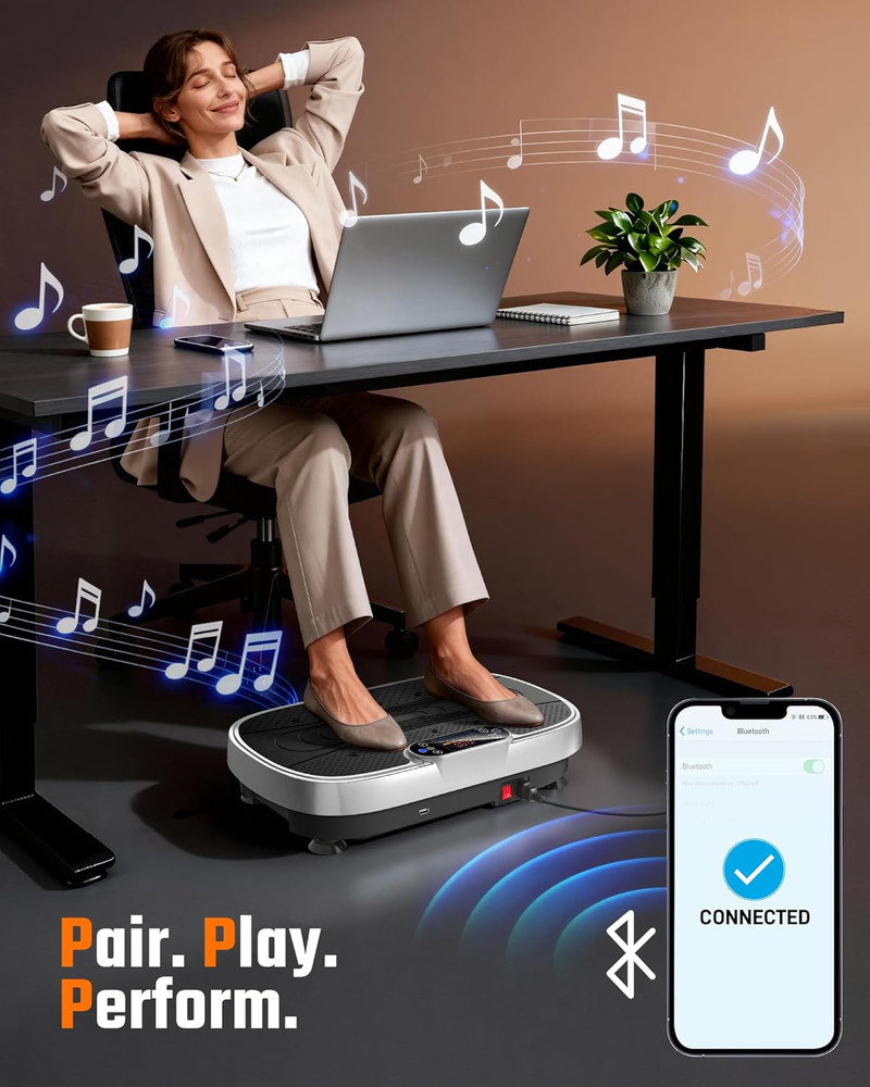 Vibration Plate Exercise Machine - 455 Lbs Full Body Vibrating Platform with Blu