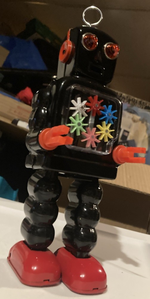HIGH WHEEL ROBOT BLACK VERSION MECHANICAL WIND UP TIN ROBOT MINT