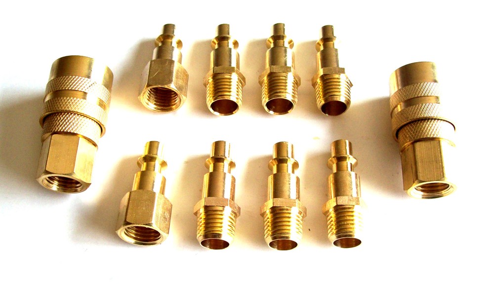 10pc ATE PRO SOLID BRASS QUICK COUPLER AIR HOSE PLUG NIPPLE FITTING SET 1/4 NPT