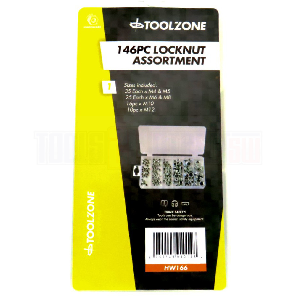 Toolzone 146 Piece Steel Locknuts Nyloc / Nylon Lock Nut assortment Locking Nuts