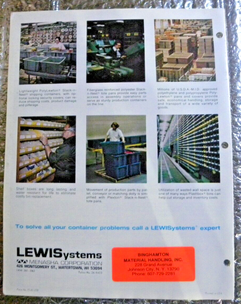 Lewis Systems Catalog Brochure 23 pages Product Selection Guide Storage