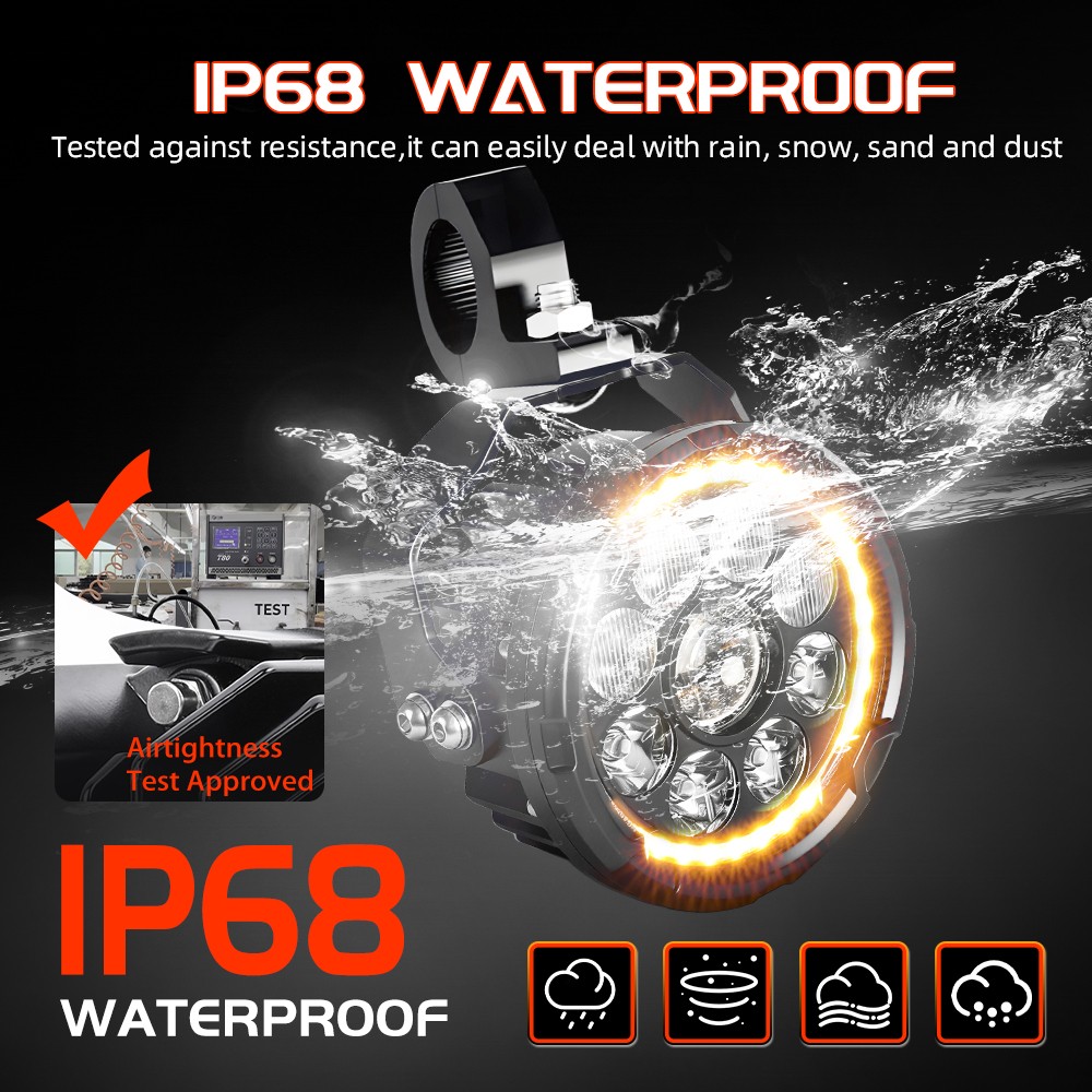 2x4.5" 200W LED Motorcycle Driving Fog Spot Light Auxiliary Lamp White+Amber DRL