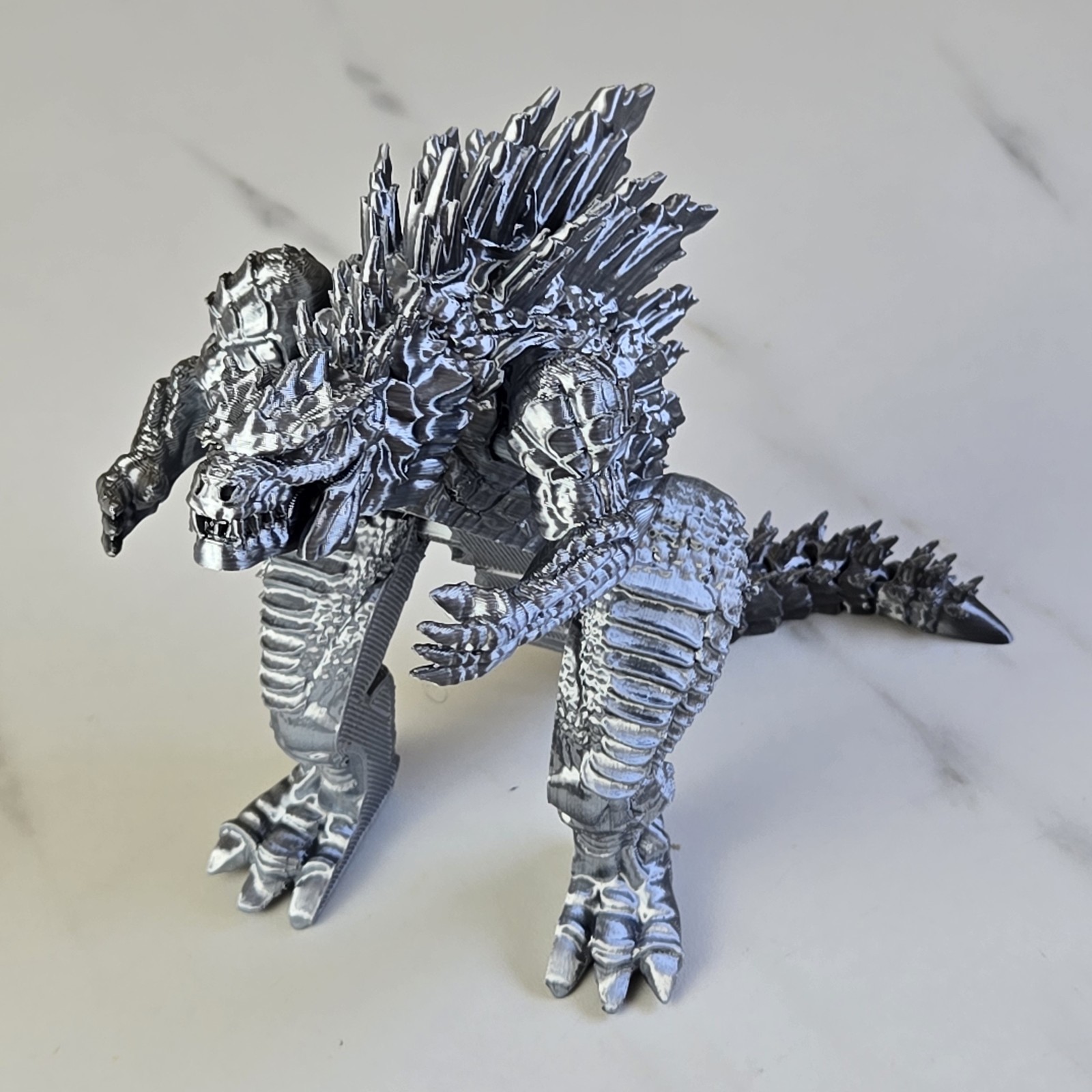 3D Printed Articulated Godzilla Figure - Dual Color Silver/Black - Highly Detail