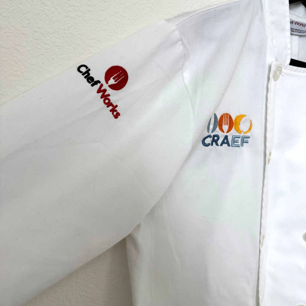 Chef Works White Double Breasted Chef Jacket Size S- Embroidered CRAEF