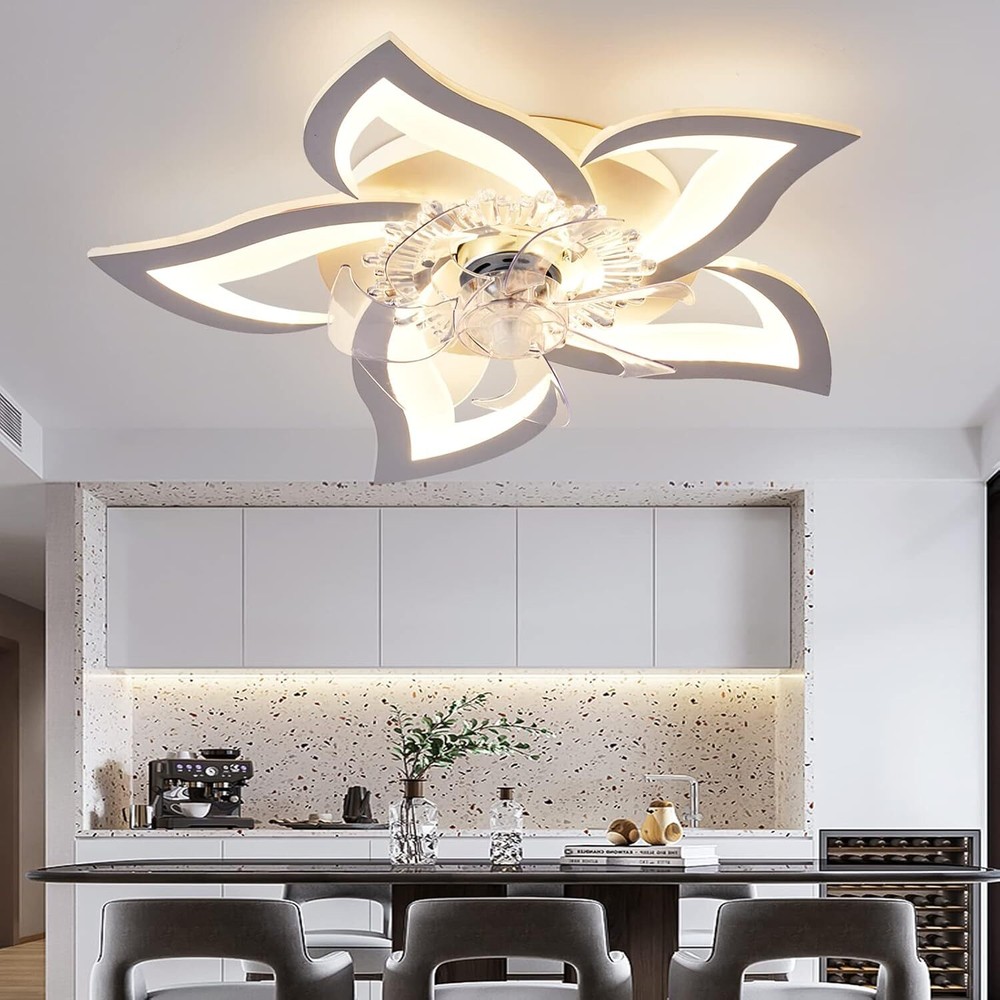 LED Ceiling Fan with Light Floral Pattern Shape Restaurant Fan with Lighting