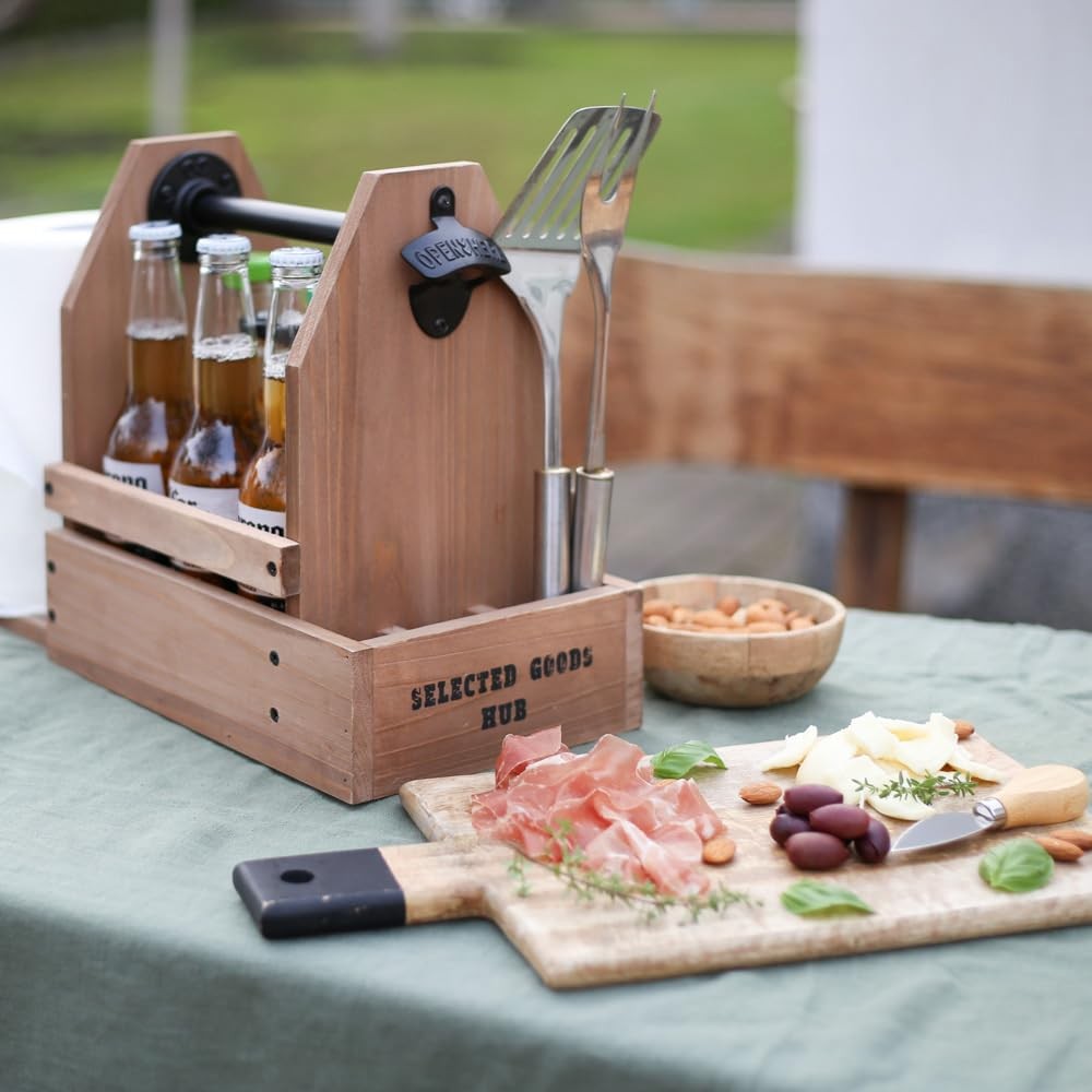 Wooden Grill Caddy Organizer - Versatile BBQ for Outdoor grill - brown