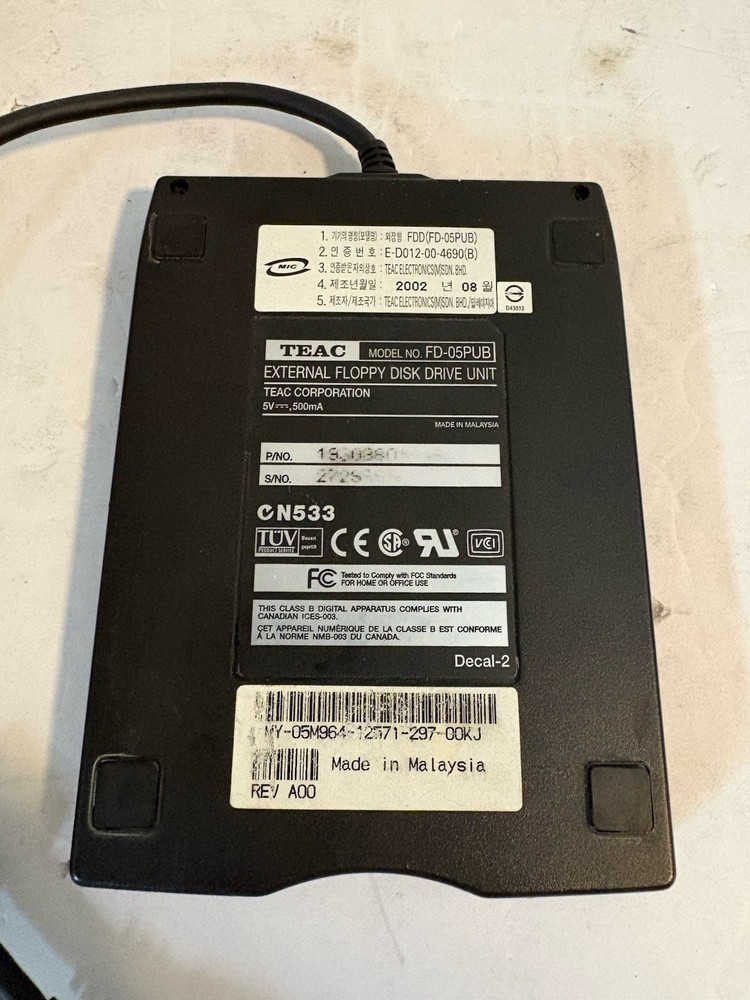 TEAC 3.5 Floppy Disk Drive Module External USB Model FD-05PUB