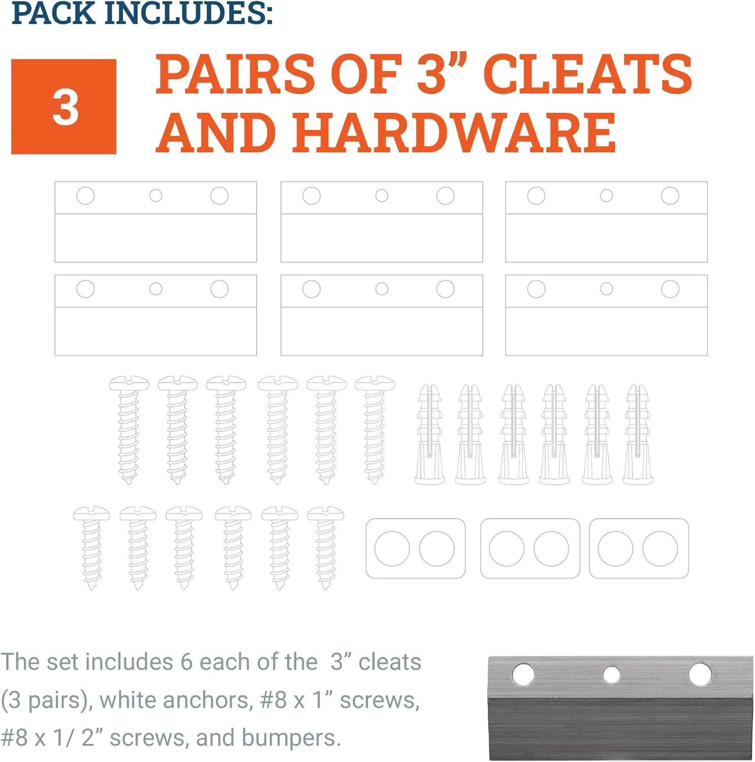 French Cleats 3-Inch Mounting Hardware - Supports 15 lbs - 3 Pairs of Small Clea