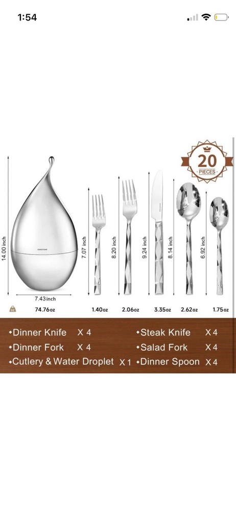 Silverware Set with Waterdrop Storage Organizer, Luxury 20 Piece Flatware Set