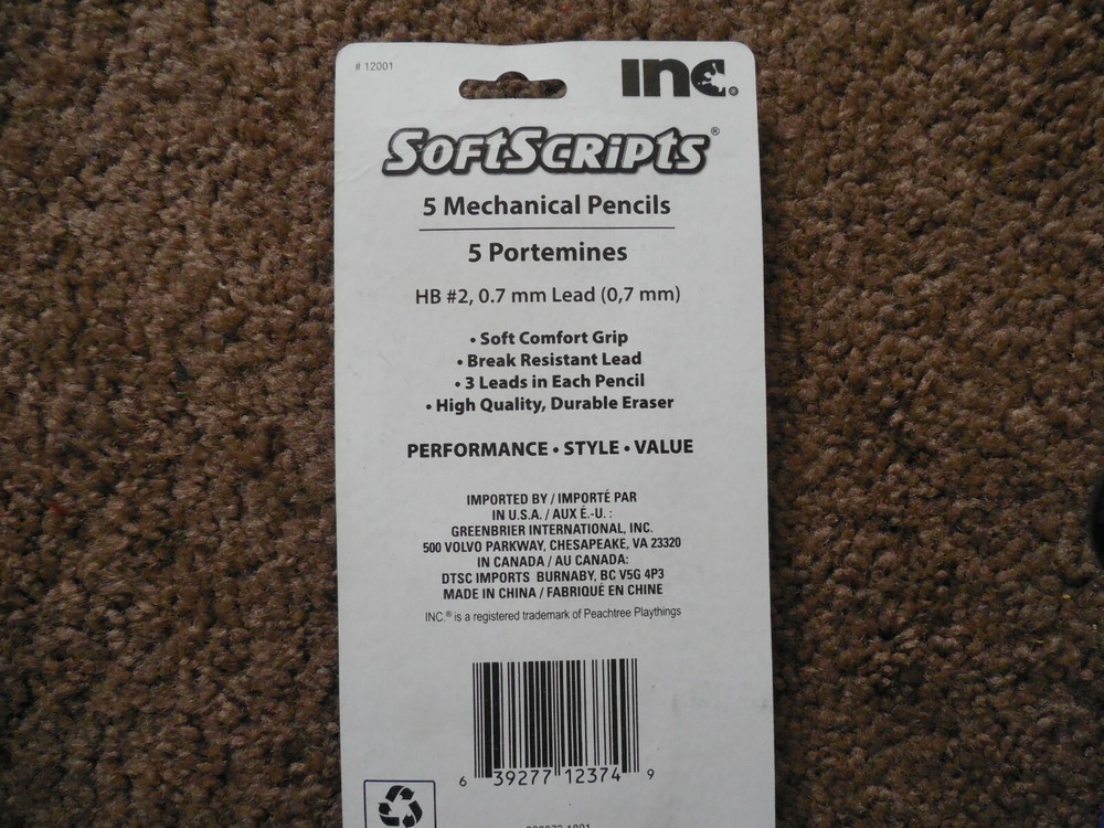 INC. Softscripts-5 Mechanical Pencils-0.7 mm.