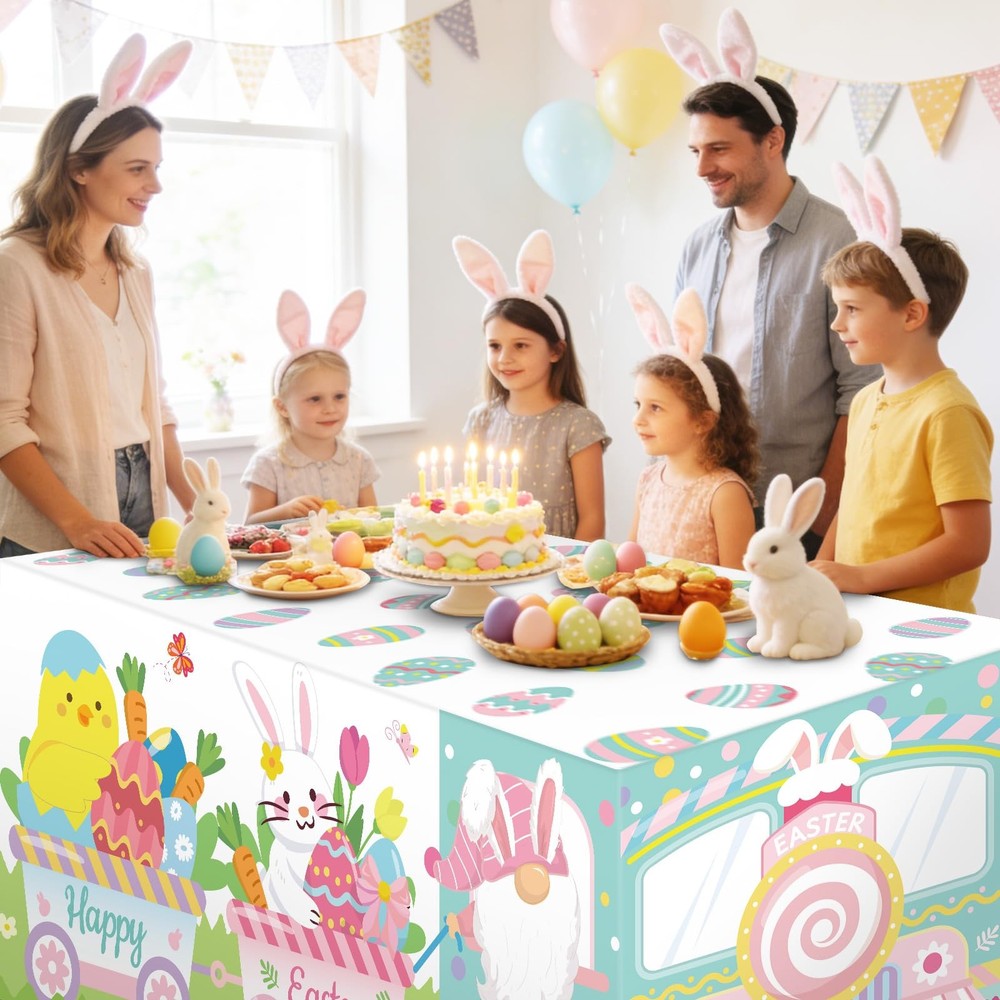 6 Ft Easter Gnome Train Tablecloth Easter Decorations Gnome Bunny Train Dining T