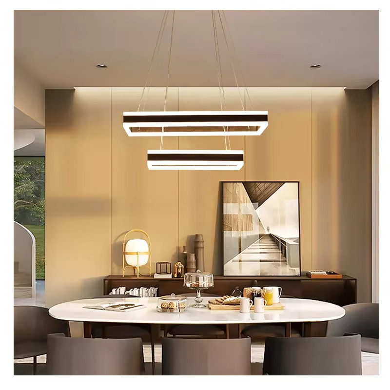 Simplicity Coffee LED Chandelier Rectangular Acrylic Ceiling Lamp for Bedroom