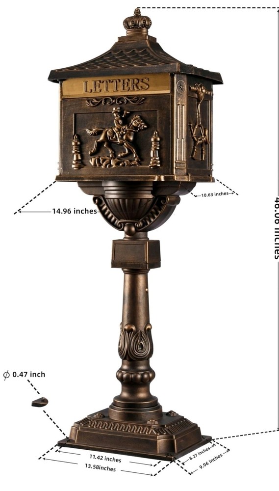 Mailbox Rustproof Cast Aluminum Locking Security Post Mount Mail Box, Large, ...