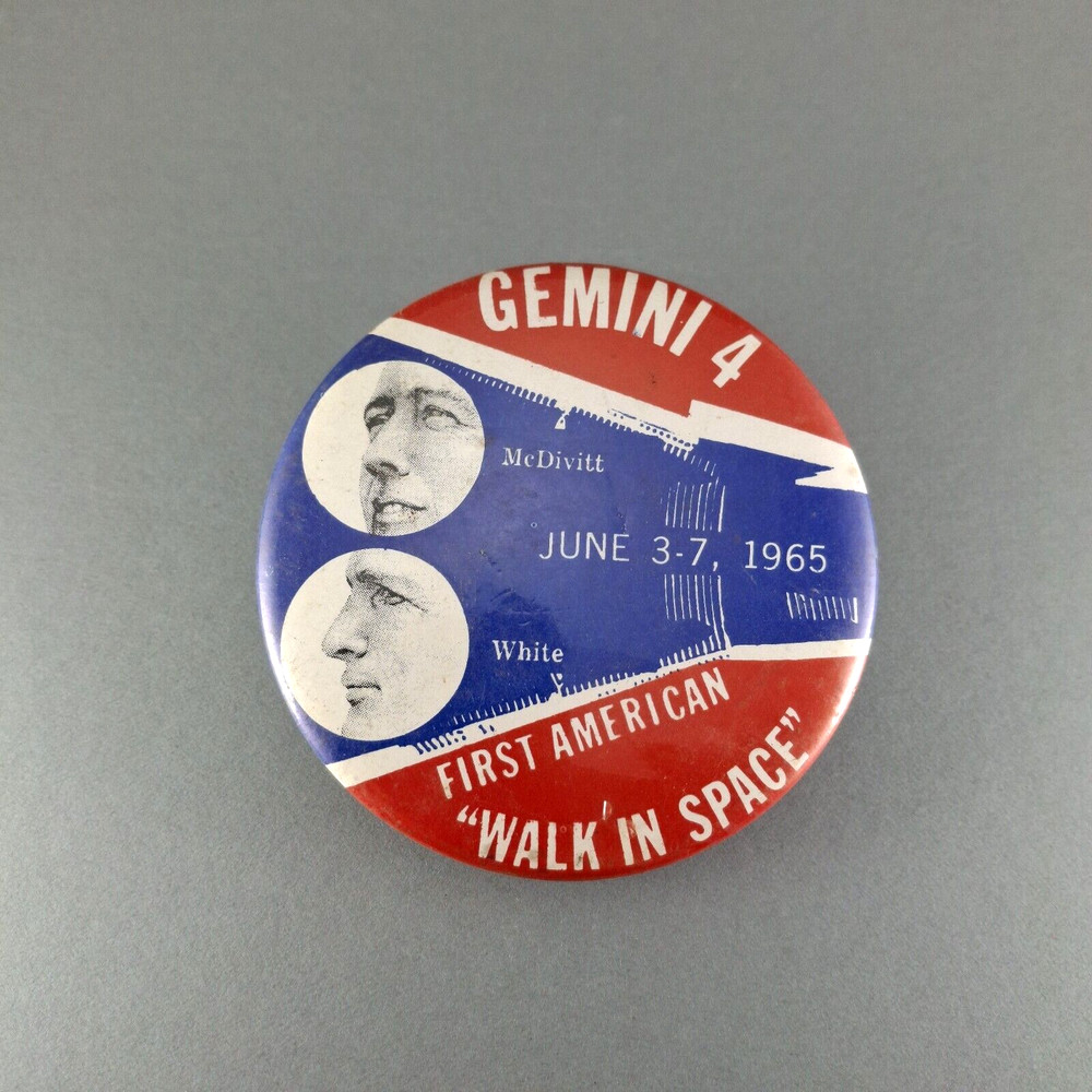 NASA GEMINI 4 Space Program 3-3/8" Vintage Pin-Back Button 1960's Unbranded